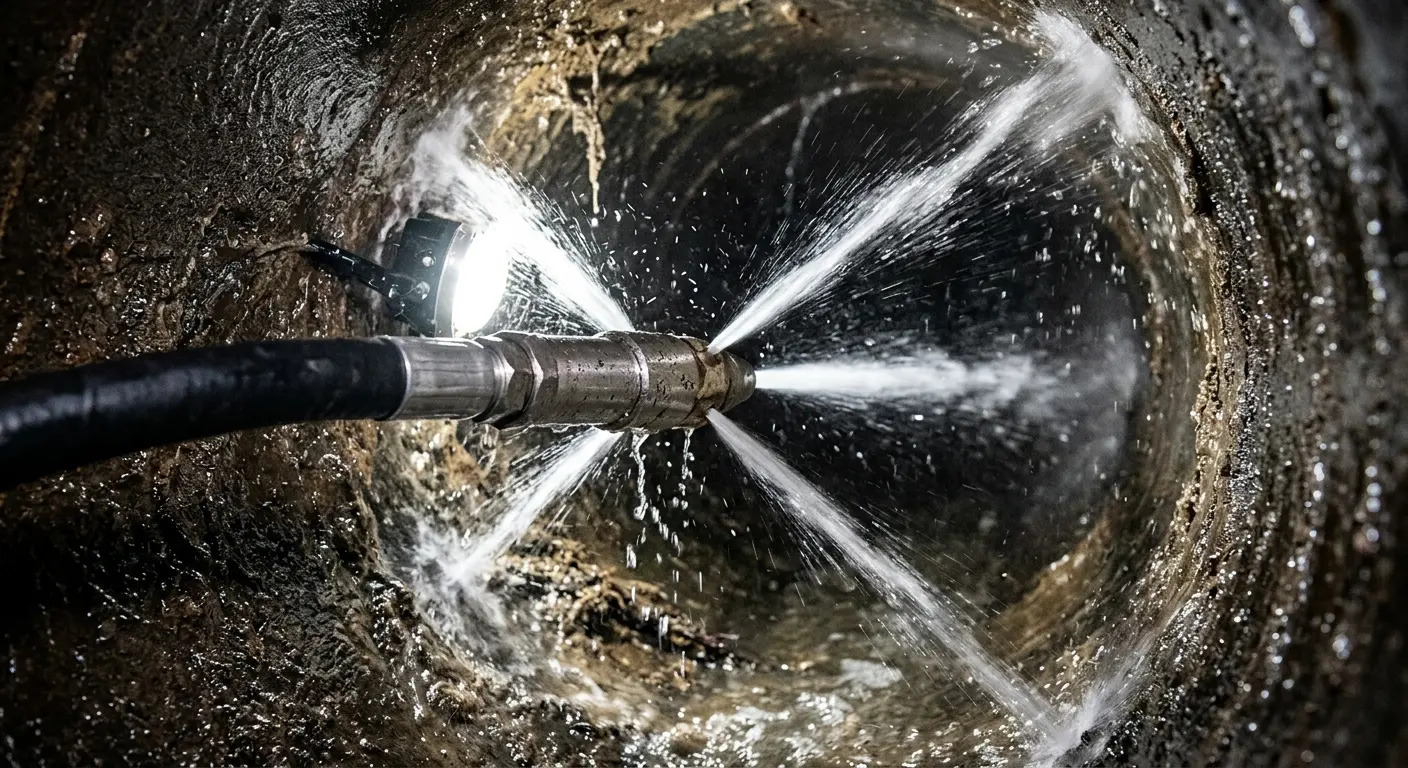 High-pressure hydro jetting nozzle cleaning sewer pipe for Storm Drain Cleaning in Paloma Creek South